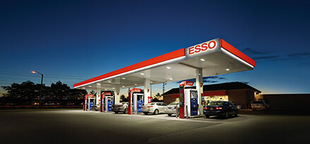 esso petrol station night